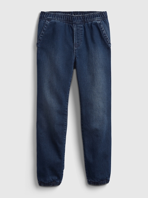 1 of 8 showing, with the color dark wash of product Kids Lined Denim Joggers with Washwell ™