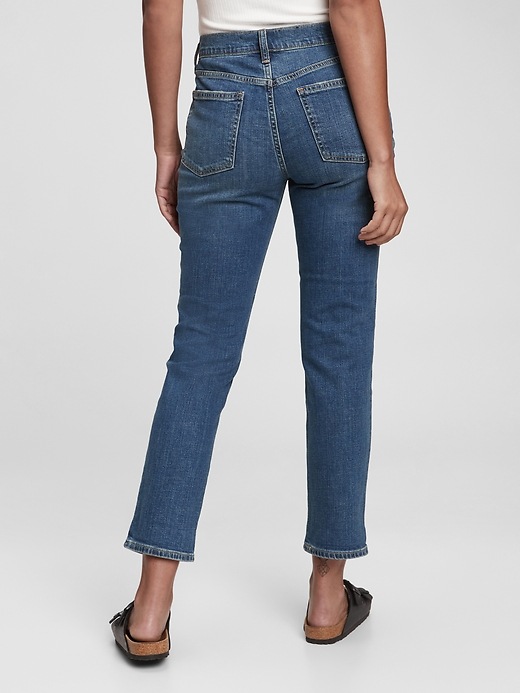 2 of 8 showing, with the color dark indigo of product Mid Rise Girlfriend Jeans With Washwell™