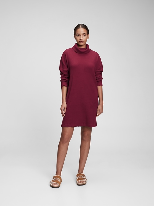 1 of 8 showing, with the color red delicious of product Ribbed Cowl-Neck Dress