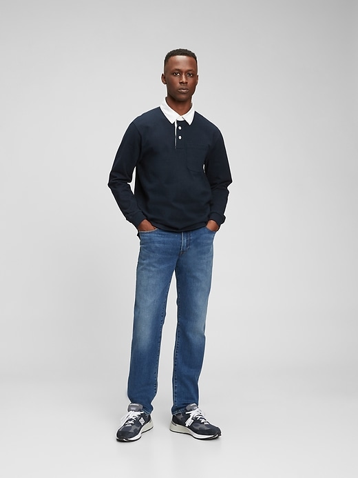 1 of 8 showing, with the color medium indigo of product Soft Flex Straight Jeans with Washwell