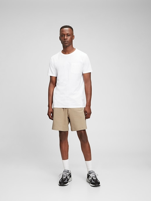 1 of 8 showing, with the color cappuccino brown of product 7" French Terry Shorts with E-Waist