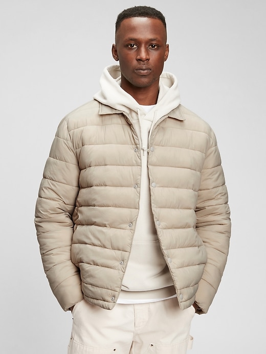 1 of 8 showing, with the color beige fossil of product Snap-Front Puffer Jacket