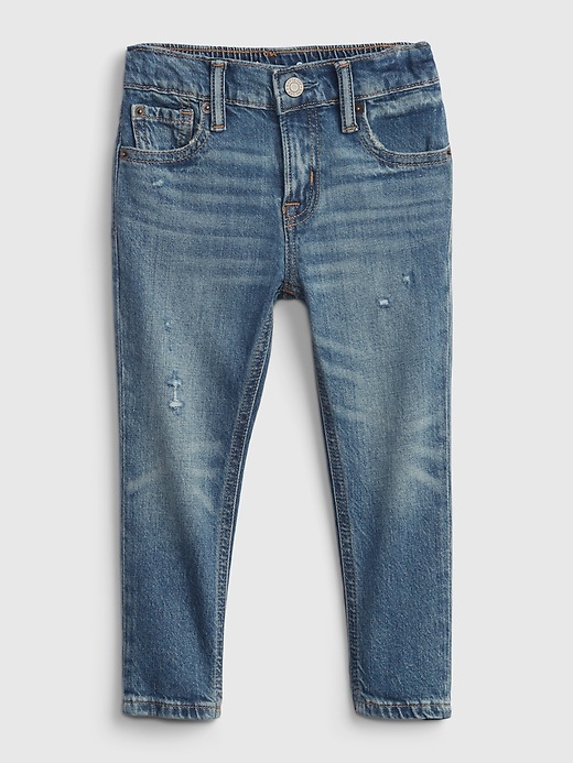 1 of 8 showing, with the color medium wash of product Toddler Easy Taper Distressed Jeans with Washwell™