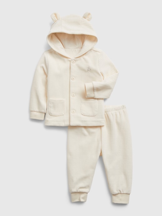 1 of 8 showing, with the color ivory frost of product Baby Bear Hoodie Outfit Set