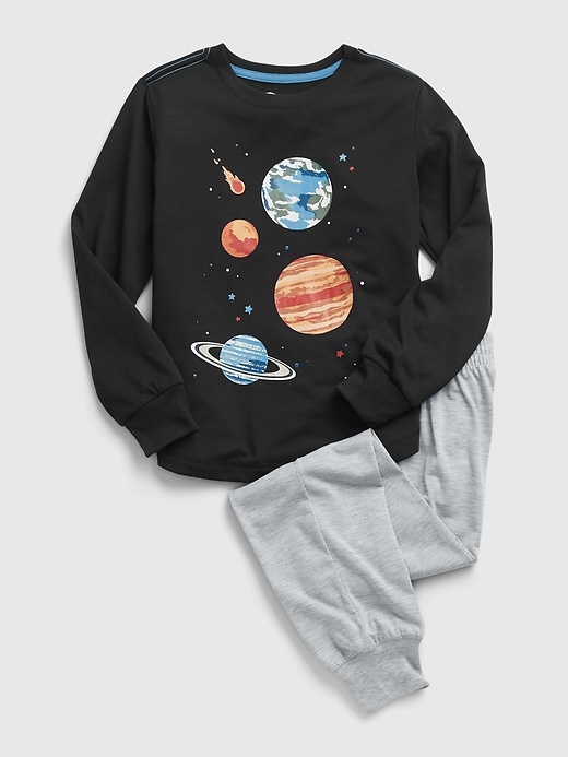 1 of 8 showing, with the color black of product Kids 100% Recycled Space Graphic Jogger Set