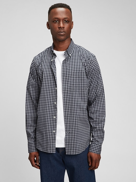 1 of 8 showing, with the color gray gingham of product Performance Poplin Shirt