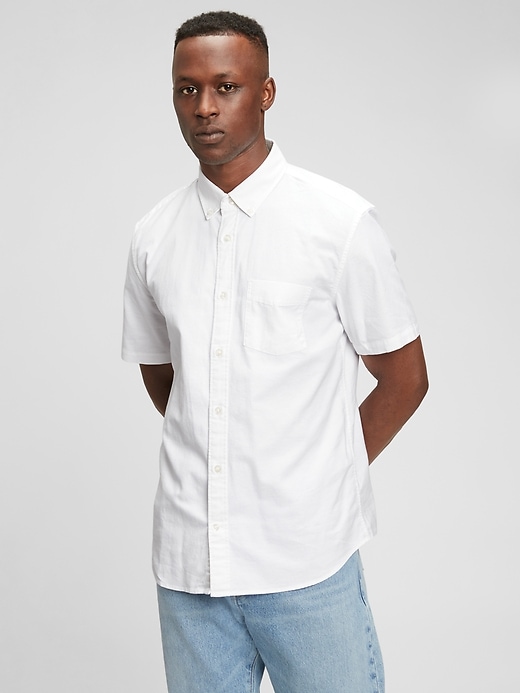 1 of 8 showing, with the color white of product Lived-In Stretch Oxford Shirt