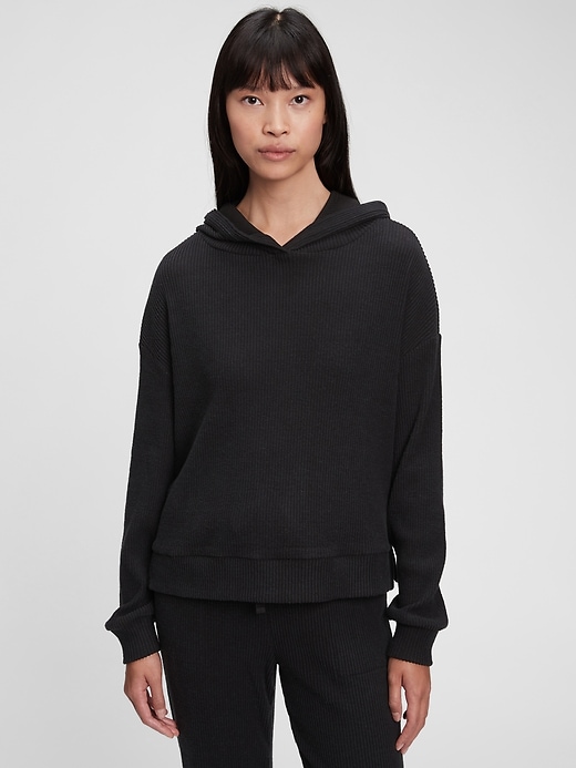 1 of 8 showing, with the color true black of product Cozy Ribbed Hoodie