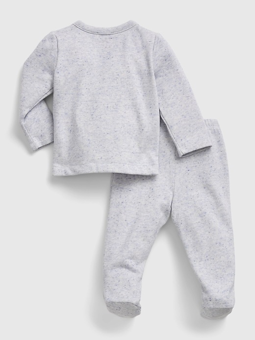 2 of 8 showing, with the color light blue heather of product Baby Bear Footed Outfit Set