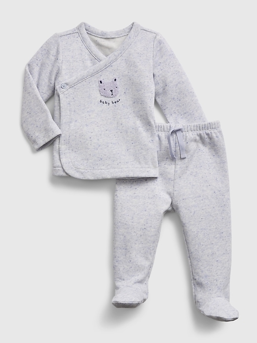 1 of 8 showing, with the color light blue heather of product Baby Bear Footed Outfit Set