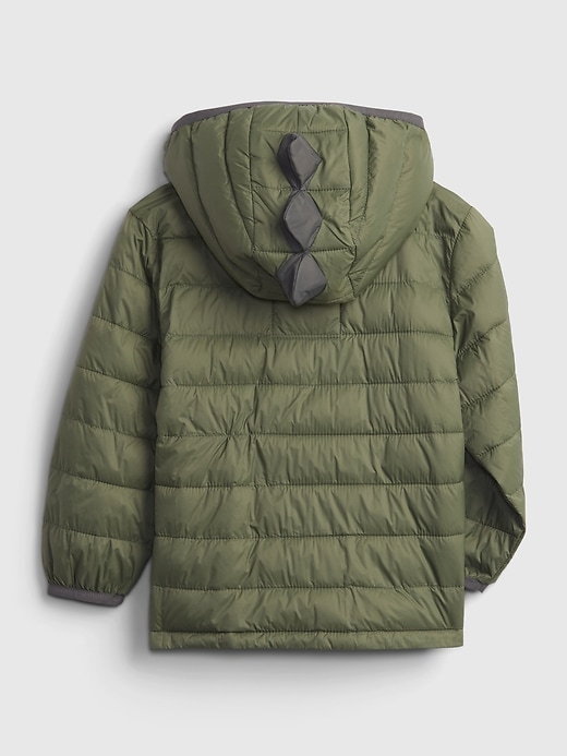 2 of 8 showing, with the color desert cactus green of product Toddler Dinosaur Recycled Puffer Jacket