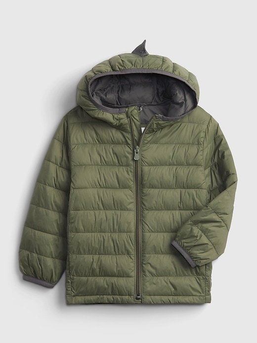 1 of 8 showing, with the color desert cactus green of product Toddler Dinosaur Recycled Puffer Jacket