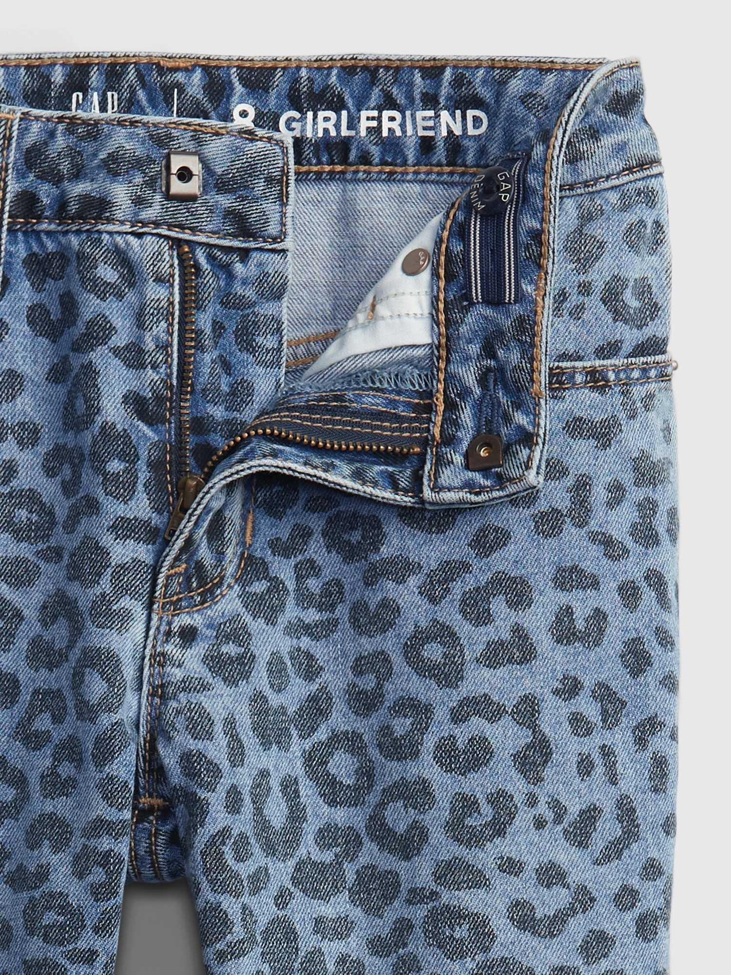 Mid Rise Leopard Print Girlfriend Jeans 