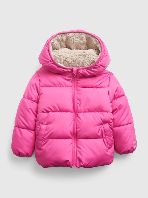 1 of 8 showing, with the color happy pink of product Toddler Reversible ColdControl Max Sherpa Puffer Jacket