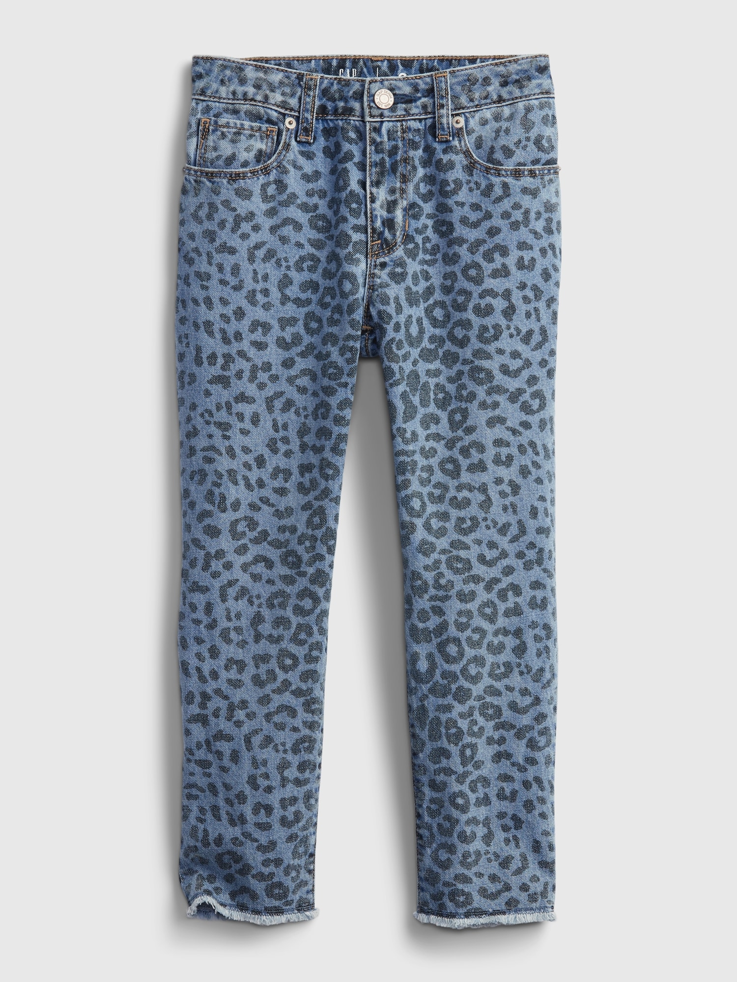 Kids Mid Rise Leopard Print Girlfriend Jeans with Washwell Gap