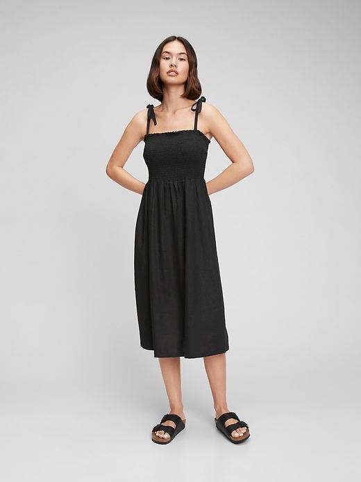 shoulder tie midi dress