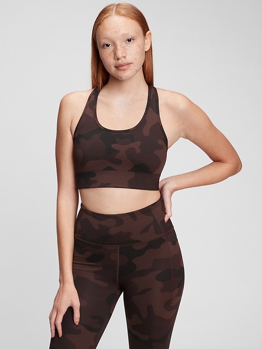 1 of 8 showing, with the color red burgundy camo of product GapFit Power Racer Cut Sports Bra