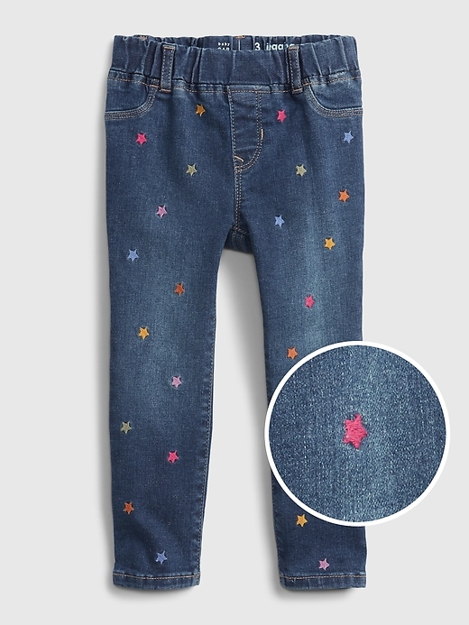 1 of 8 showing, with the color chino star print white of product Toddler Pull-On Embroided Jeggings with Washwell™