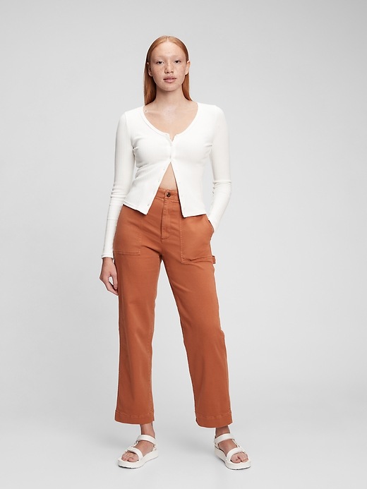 1 of 8 showing, with the color saddle brown of product High Rise Carpenter Straight Leg Pants