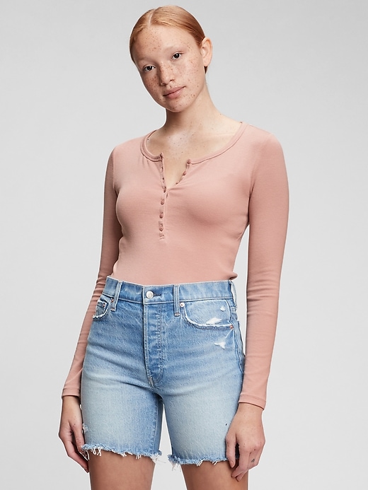 1 of 8 showing, with the color fawn pink of product Modern Henley T-Shirt