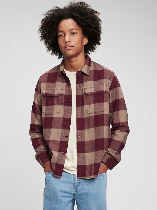 Image number 1 showing, Teen 100% Organic Cotton Double Flap Pocket Flannel Shirt