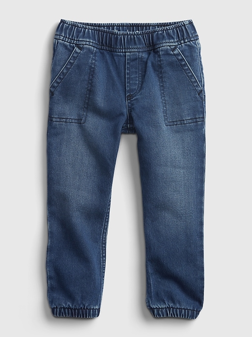 1 of 8 showing, with the color medium wash of product Toddler Everyday Denim Joggers with Washwell™