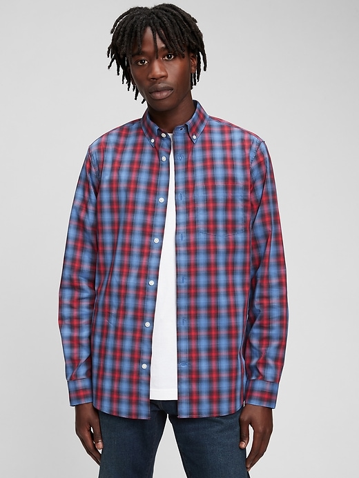 1 of 8 showing, with the color red blue plaid of product Performance Poplin Shirt