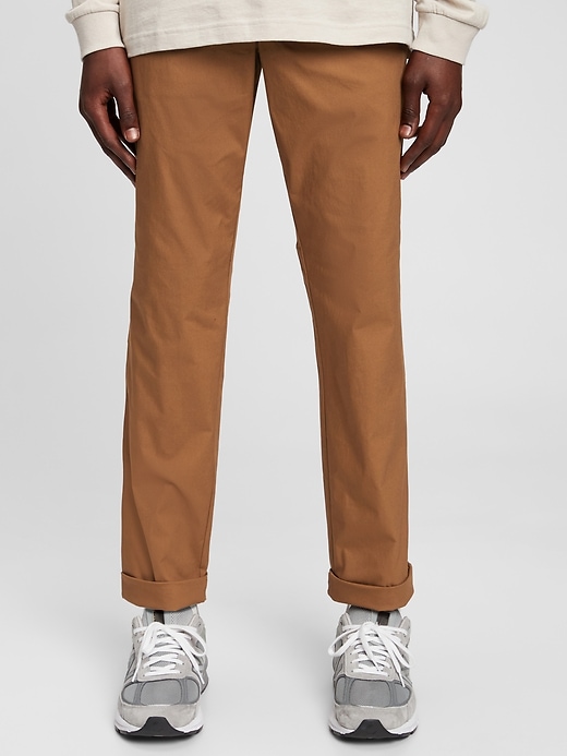 1 of 8 showing, with the color palomino brown of product GapFlex Slim Pull-On Easy Pants With E-Waist