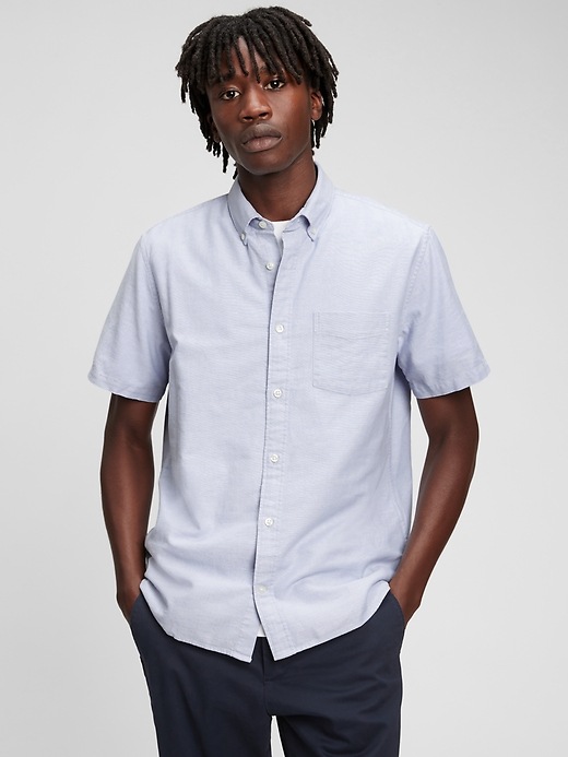 1 of 8 showing, with the color light blue of product Lived-In Stretch Oxford Shirt