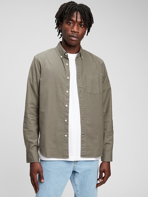 1 of 8 showing, with the color mesculen green of product Oxford Shirt in Untucked Fit