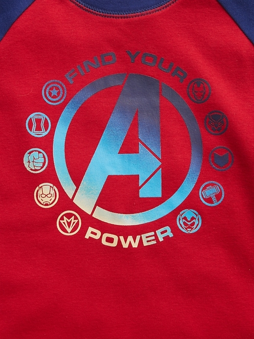 2 of 8 showing, with the color modern red of product GapKids &#124 Marvel Avengers 100% Organic Cotton Graphic PJ Set