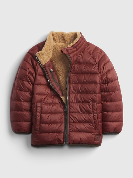 1 of 8 showing, with the color dark red of product Toddler Recycled Nylon Reversible Sherpa Jacket
