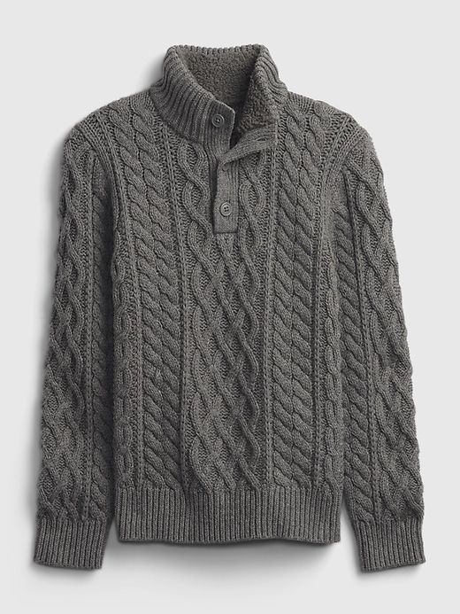 1 of 8 showing, with the color grey heather of product Kids Mockneck Cable-Knit Sweater