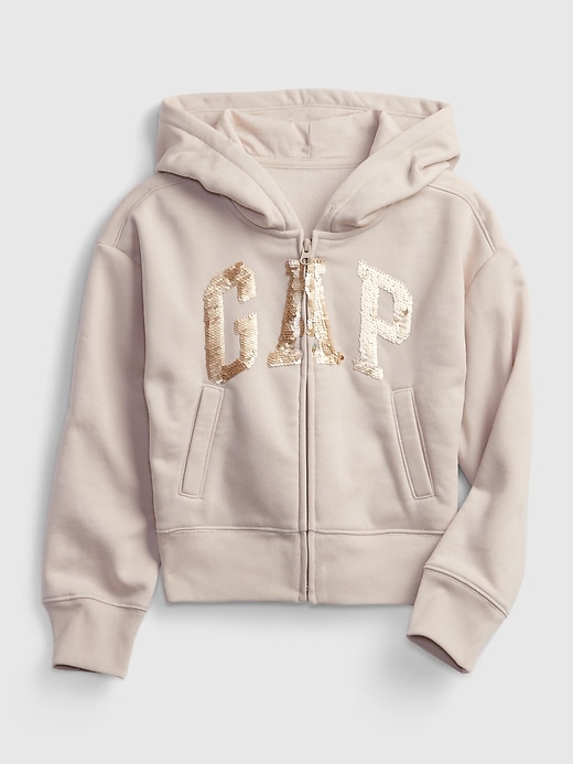 1 of 8 showing, with the color oyster of product Kids Gap Logo Flippy Sequin Hoodie