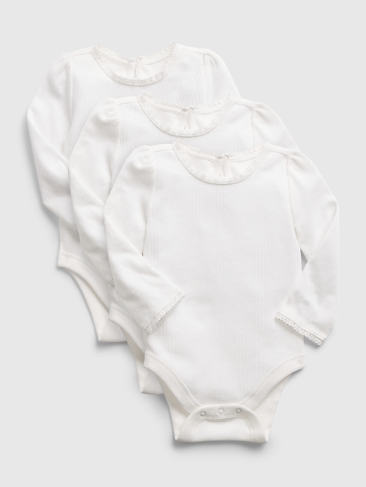 1 of 8 showing, with the color new off white of product Baby Lace Bodysuit (3-Pack)