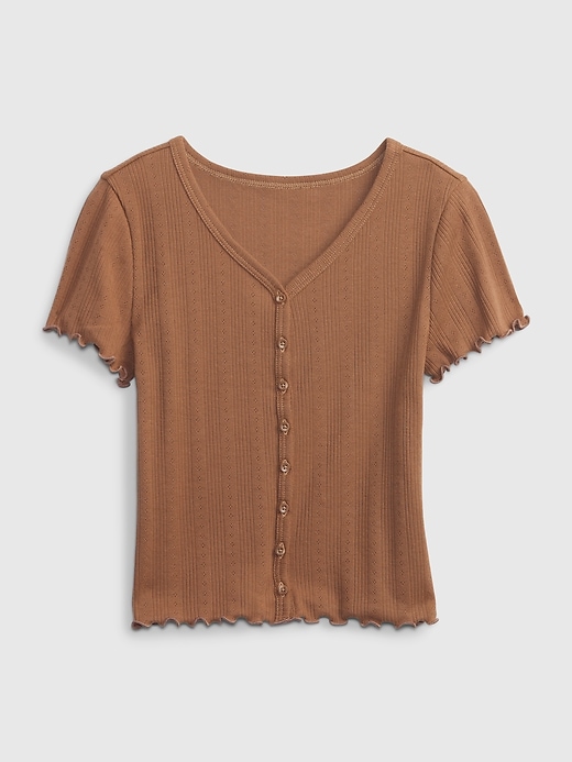 Image number 2 showing, Teen Pointelle V-Neck Button-Front T-Shirt