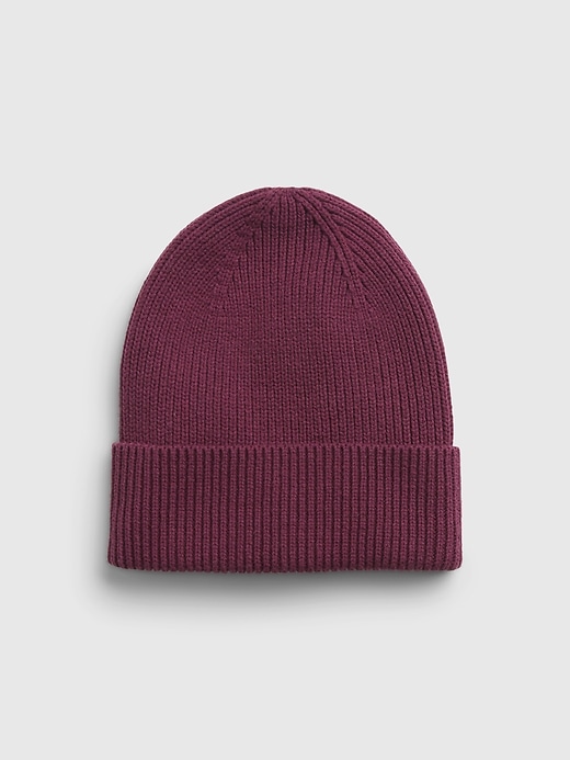 1 of 8 showing, with the color ruby red wine of product Organic Cotton Ribbed Beanie