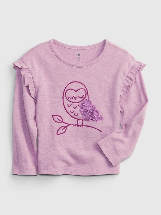 1 of 8 showing, with the color pink owls of product Toddler Ruffle Sleeve Graphic T-Shirt