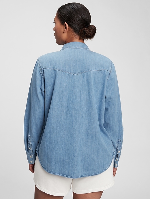 2 of 8 showing, with the color light indigo of product 100% Organic Cotton Denim Western Shirt