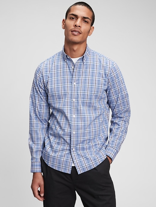 1 of 8 showing, with the color blue plaid of product Performance Poplin Shirt