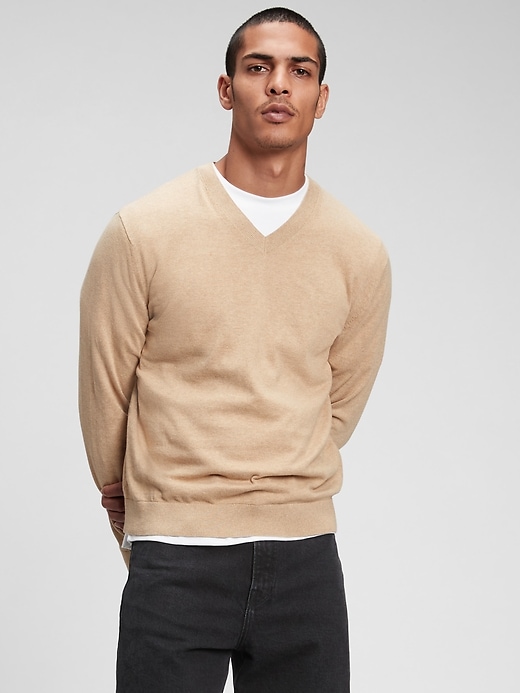 1 of 8 showing, with the color camel heather of product Mainstay V-Neck Sweater