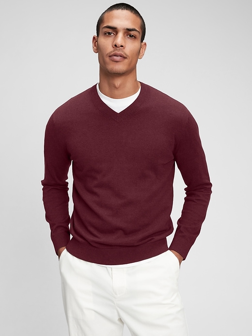 1 of 8 showing, with the color aubergine of product Mainstay V-Neck Sweater