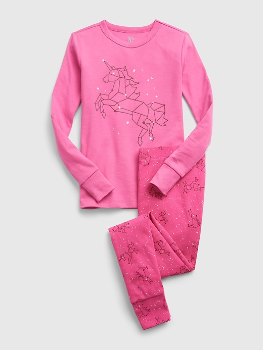 1 of 8 showing, with the color happy pink of product Kids 100% Organic Cotton Unicorn Constellations PJ Set