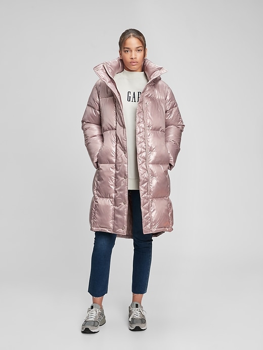 1 of 8 showing, with the color margate sand beige of product Recycled Relaxed Heavyweight Midi Puffer Coat