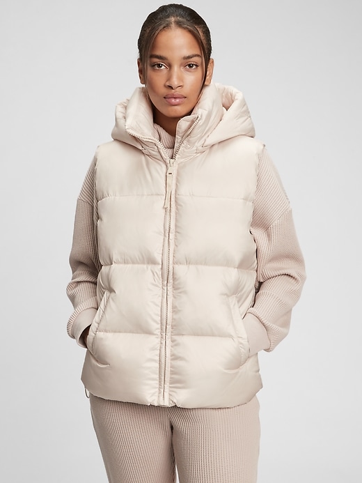 1 of 8 showing, with the color stone beige of product Recycled Polyester Relaxed Heavyweight Puffer Vest