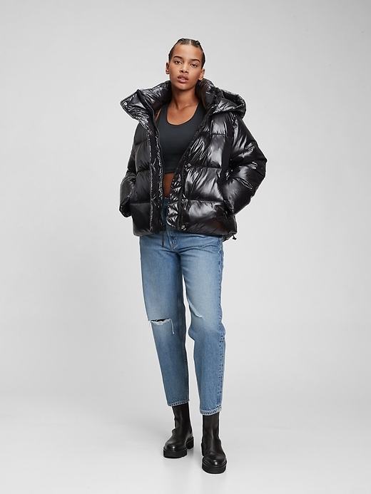 1 of 8 showing, with the color true black of product 100% Recycled Polyester Relaxed Heavyweight Cropped Puffer Jacket