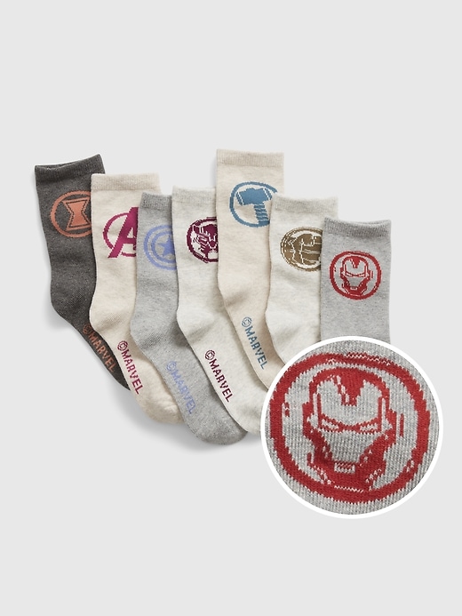 1 of 8 showing, with the color multi of product GapKids &#124 Marvel Avengers Graphic Crew Socks (7-Pack)