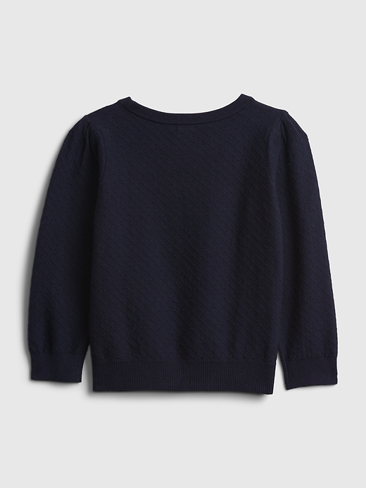 2 of 8 showing, with the color navy blue uniform of product Toddler Pleated Sleeve Crewneck Sweater