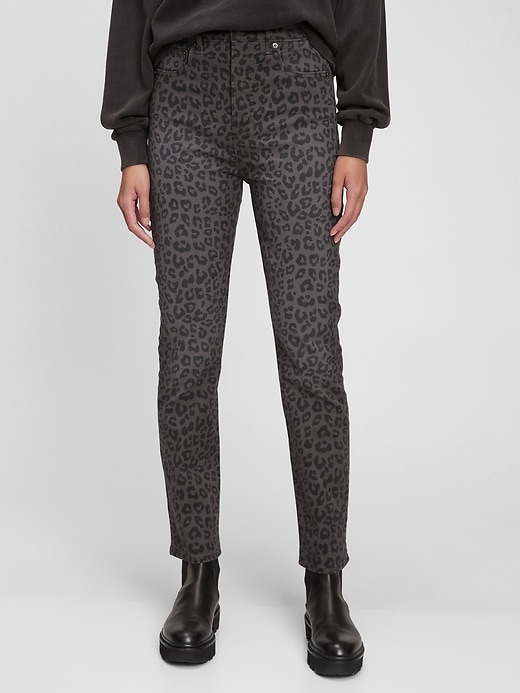 1 of 8 showing, with the color grey & black leopard print of product Sky High Rise Vintage Slim Jeans with Washwell