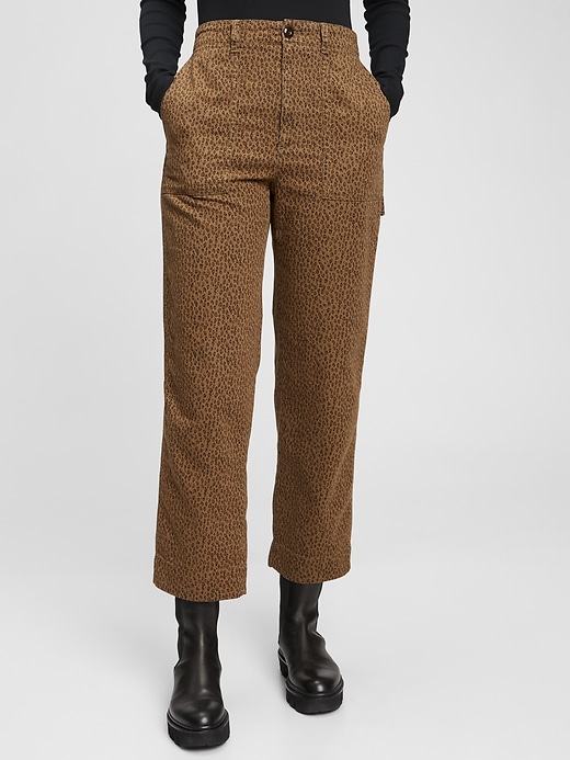 1 of 8 showing, with the color brown leopard print of product High Rise Carpenter Straight Leg Pants